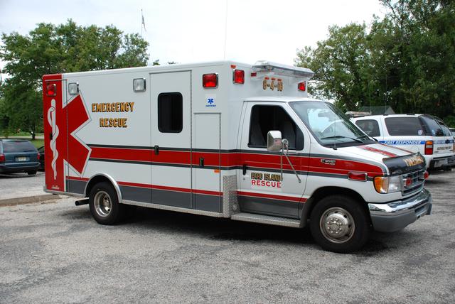 SFD's ambulance in its &quot;makeup&quot; to represent &quot;Faro Island Rescue.&quot;