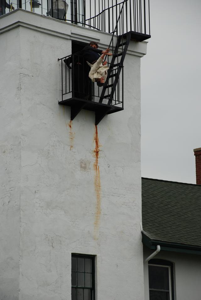 No one who didn't follow the show is quite clear why, but somehow the story line included a fight at the top of the lighthouse with a character being thrown . . .