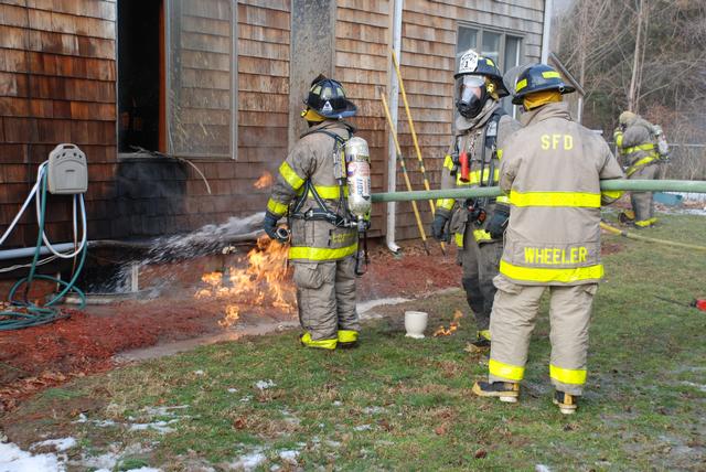 The flames were contained to prevent the house from igniting, but were allowed to burn so as to prevent an unwanted accumulation of fumes.