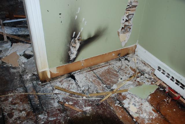 Interior wall immediately above blast.